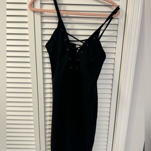 Black mini dress with front tie detailing